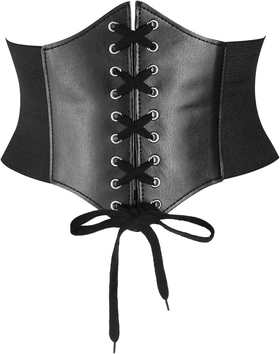 Zwart Corset Tailleband voor Dames - Elastische Tailleband met Vetersluiting, Gestreepte Waspie Corsetriem voor Kostuums en Feestjes