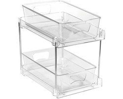 Under Kitchen Sink Organizer - 2 Tier Pull Out Storage Drawer for Home Use | Metal Frame with Sliding Basket Design, Space Saving Cabinet Organizer for Bathroom Pantry Laundry Office Vanity