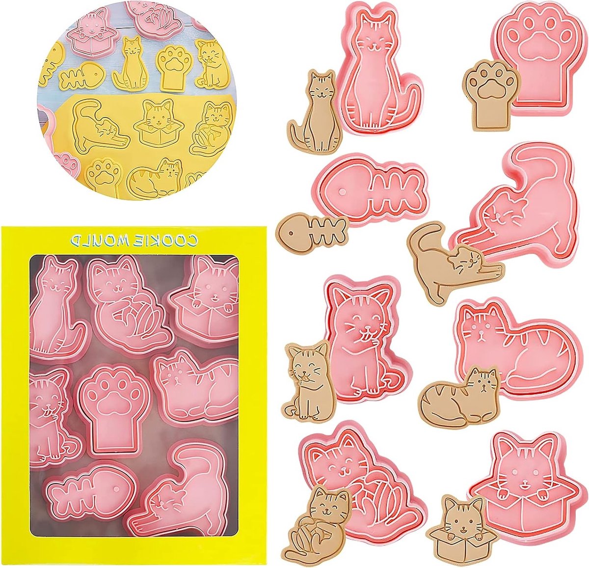 Set van 8 Dieren Koekjesuitsteekvormen voor Kinderen - 3D Koekjesstempel en Fondant Decoratie Accessoires