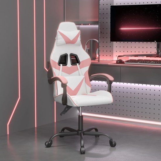 Gamingstoel - Gamestoel Faulleer - Comfortabel Gamen - Verstelbare Rugleuning - 360° Draaibaar - Wit Roze — afbeelding 2