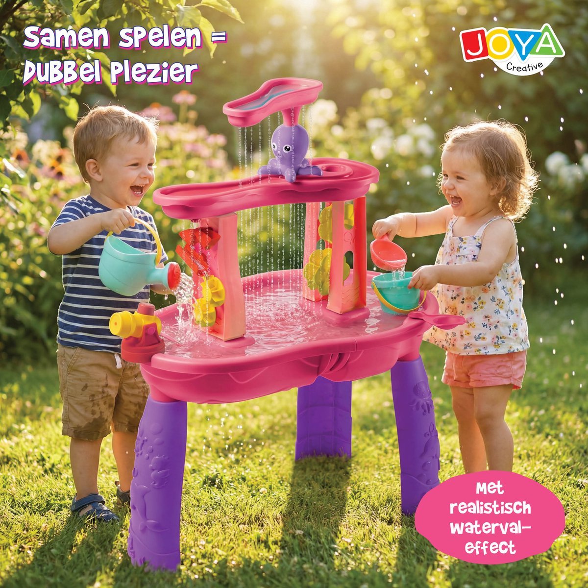 Joya Creative Watertafel Meisjes - Roze Waterspeeltafel - 34-delig accessoire set - Waterval Effect – Afmeting 59x38,5x73 cm – Activiteitentafel met Water Voor Buiten en Tuin — afbeelding 3