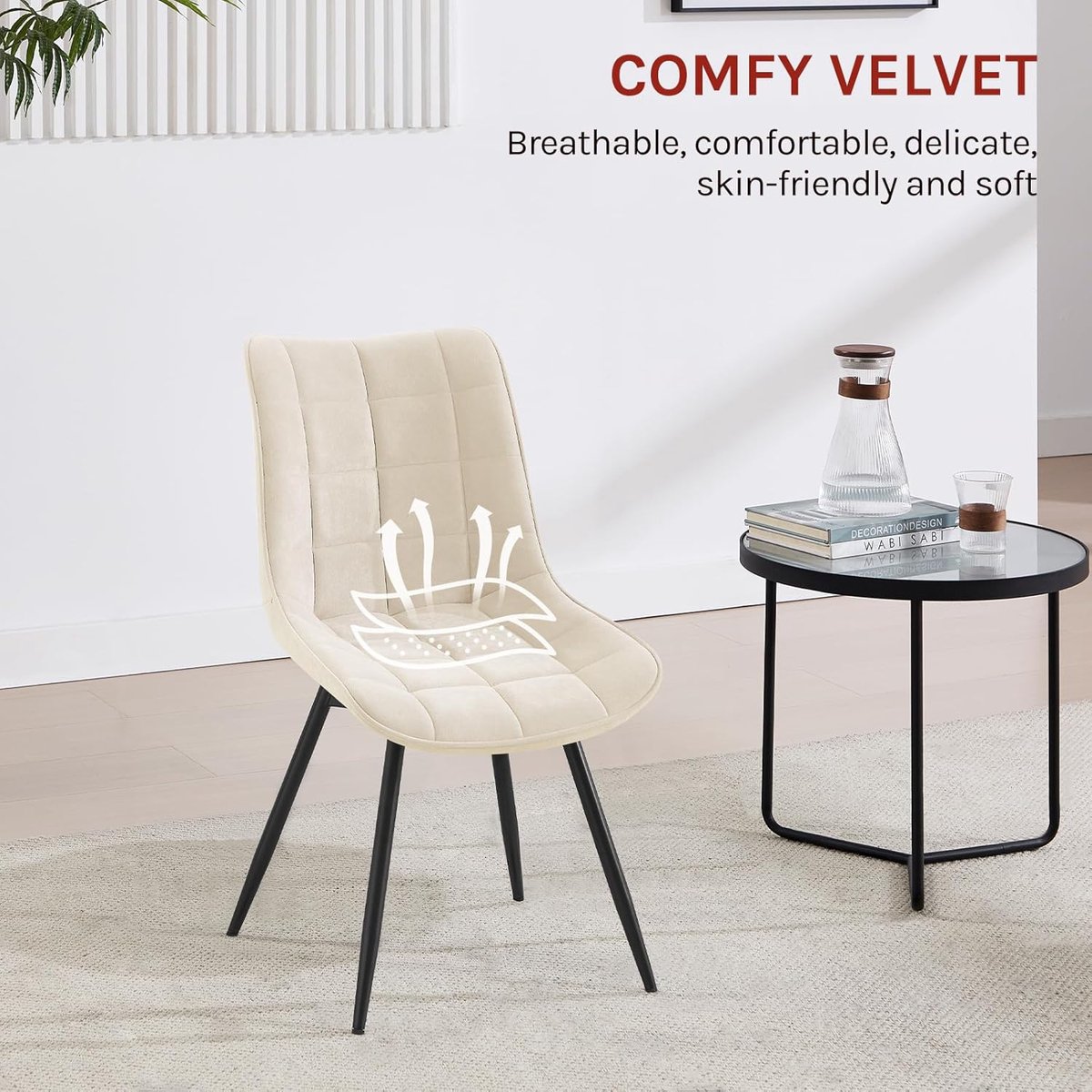 Velvoria 360 Luxe Draaibare Eetkamerstoelen Set van 4 – Beige Fluwelen Dining Stoelen met Hoge Rugleuning, Gewatteerde Zitting, Metalen Poten en 360° Swivel Functie, 60,5 x 46 x 83,5 cm