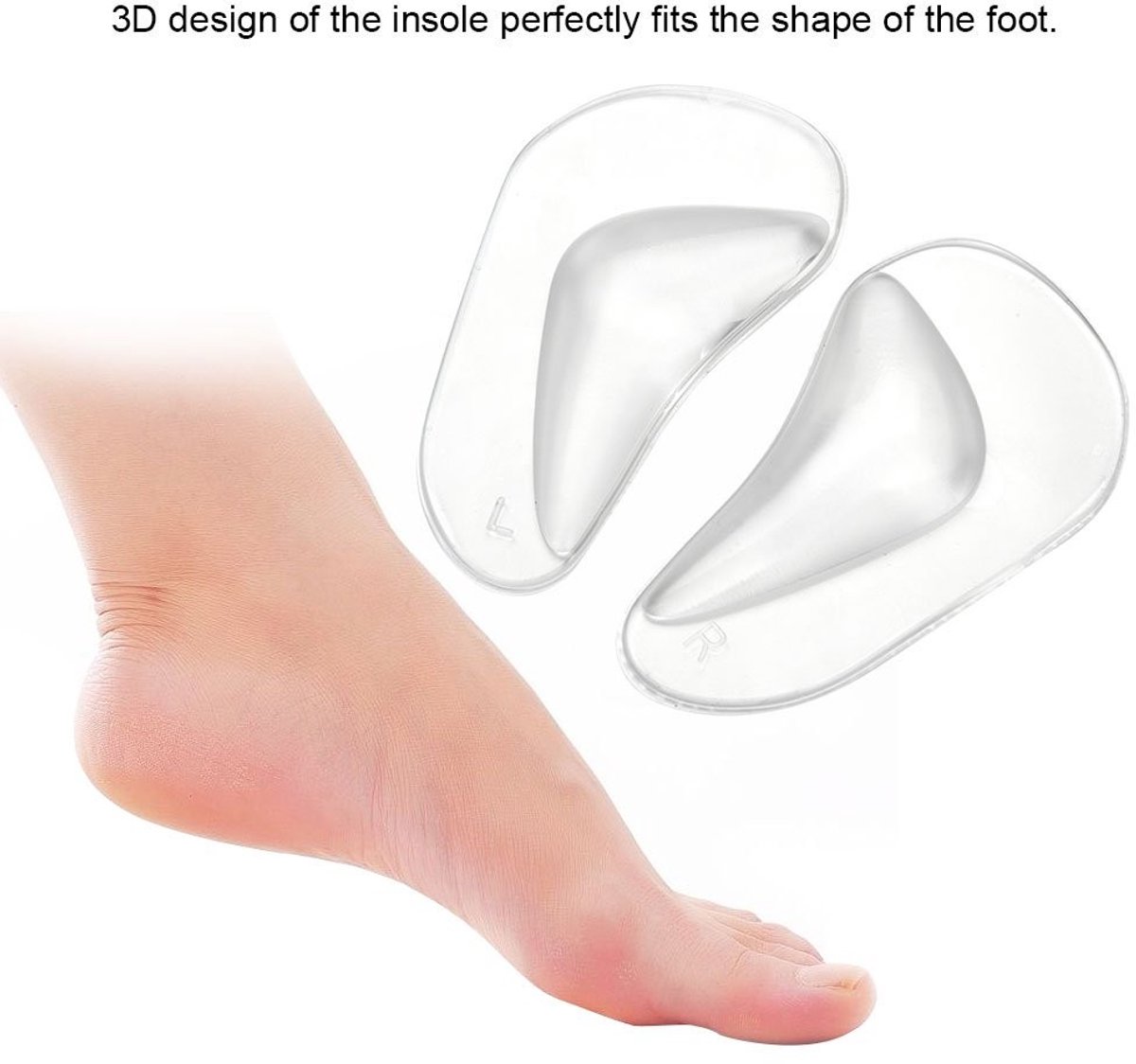 Dailygoody - Gel Arch Inlegzolen - Orthopedische Voetsteun - Transparant - Siliconen Ondersteuning - Geschikt voor Platte Voeten - 2 Paar