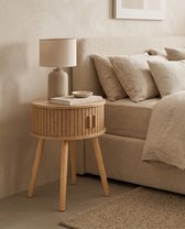 Japandi Bijzettafel Hout - Ronde Nachtkastje - Ø 38 cm - Scandinavisch Design - Modern Nachtkastje met Opbergruimte - Naturel
