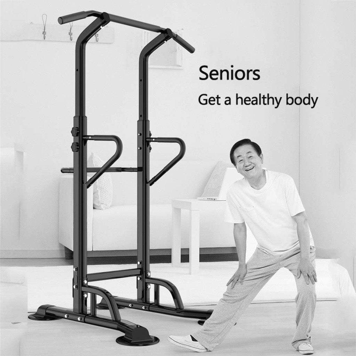 PowerTower Pro Adjustable Pull-Up Station 90×97×230 cm – In Hoogte Verstelbare Indoor Optrekstang & Dip Bar Power Rack voor Home Gym Krachttraining tot 200 kg