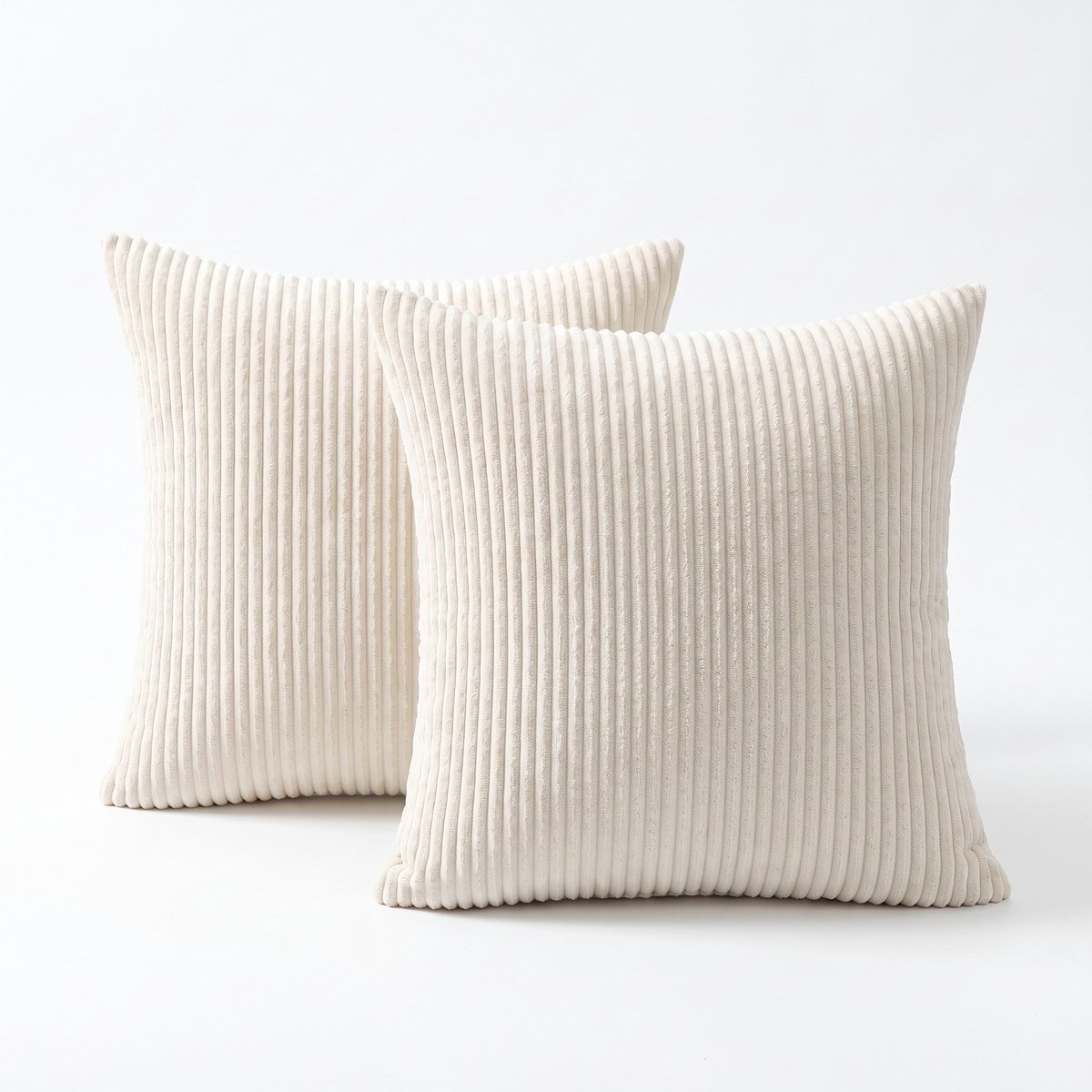 2 Pack -Sierkussen - 40x40 cm - Ribfluwelen -KUSSENSET Voor Bank en Bed -Comfortabele kussentjes voor op de Bank- Effen Crème Kleur