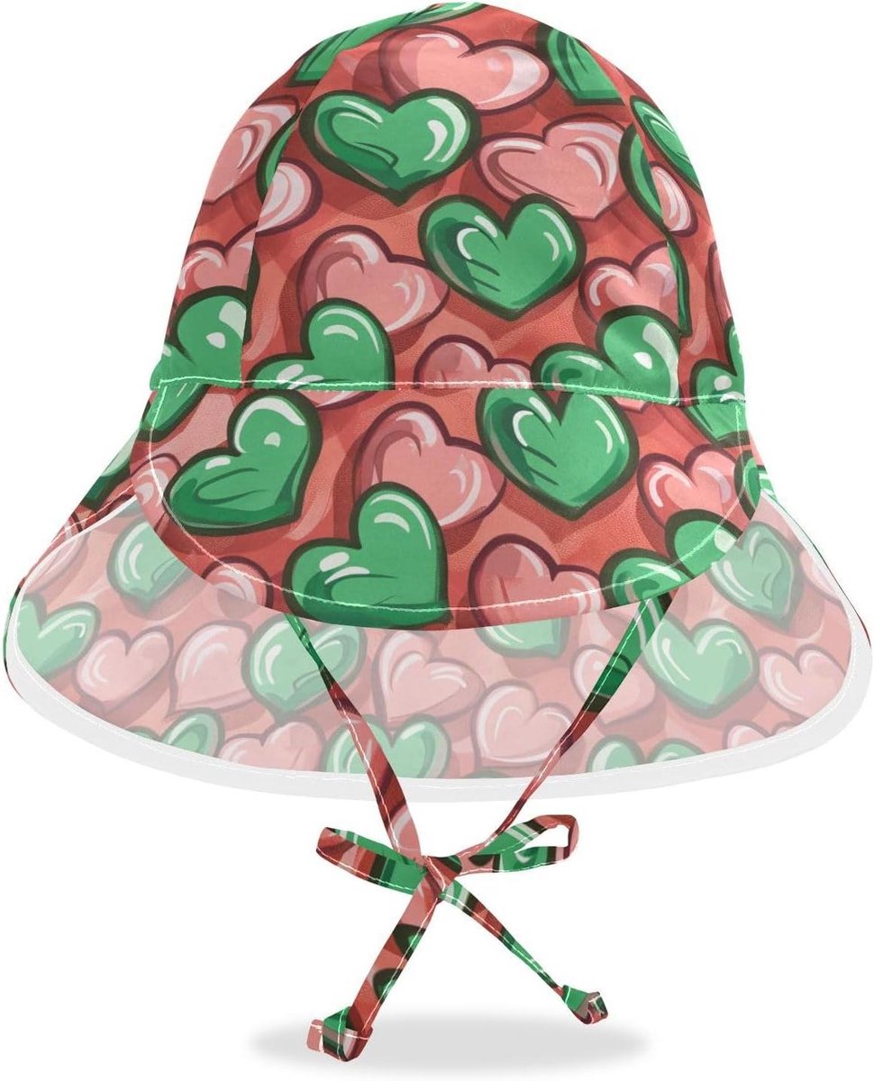 Baby Zonnehoed - Kinder Zomerhoed - Buiten Bescherming - UPF 50+ Materiaal - 48-56.9 cm Omtrek - Groen Hartjes