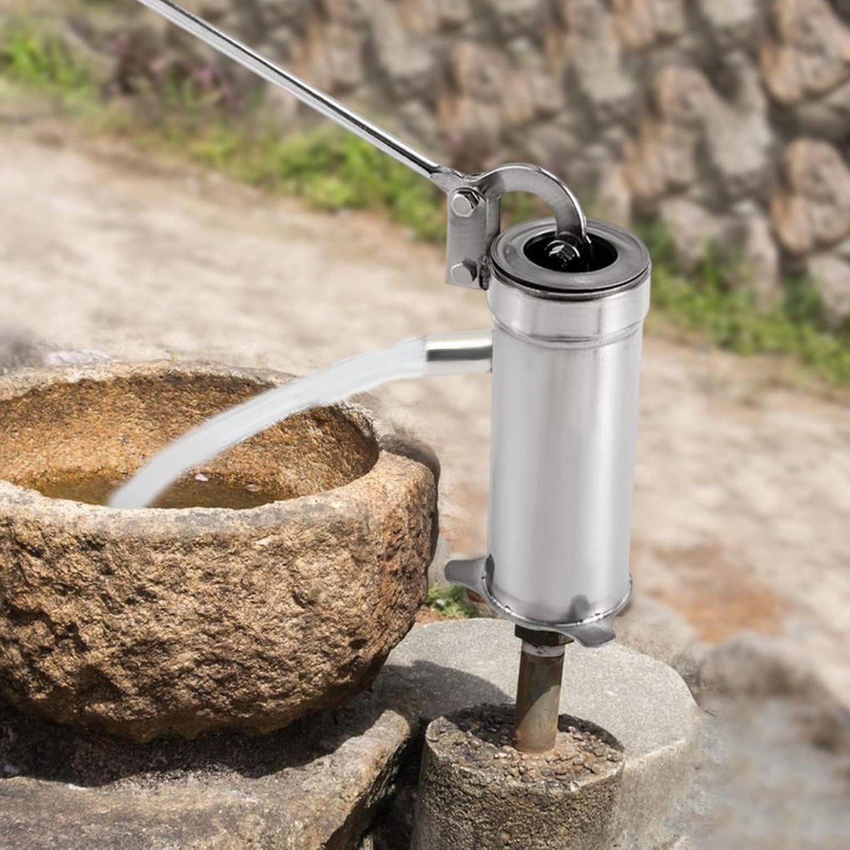 Waterpomp RVS - Handpomp Grondwater - Tuin Sprookjesachtig - Tot 8 Meter Diep - 44 cm Handvat - Zilverkleurig