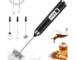 Elektrische handmelkschuimer, USB-oplaadbaar, mini-klopper met 3 koppen, 3 verstelbare snelheden, geschikt voor latte, cappuccino, koffie en eieren