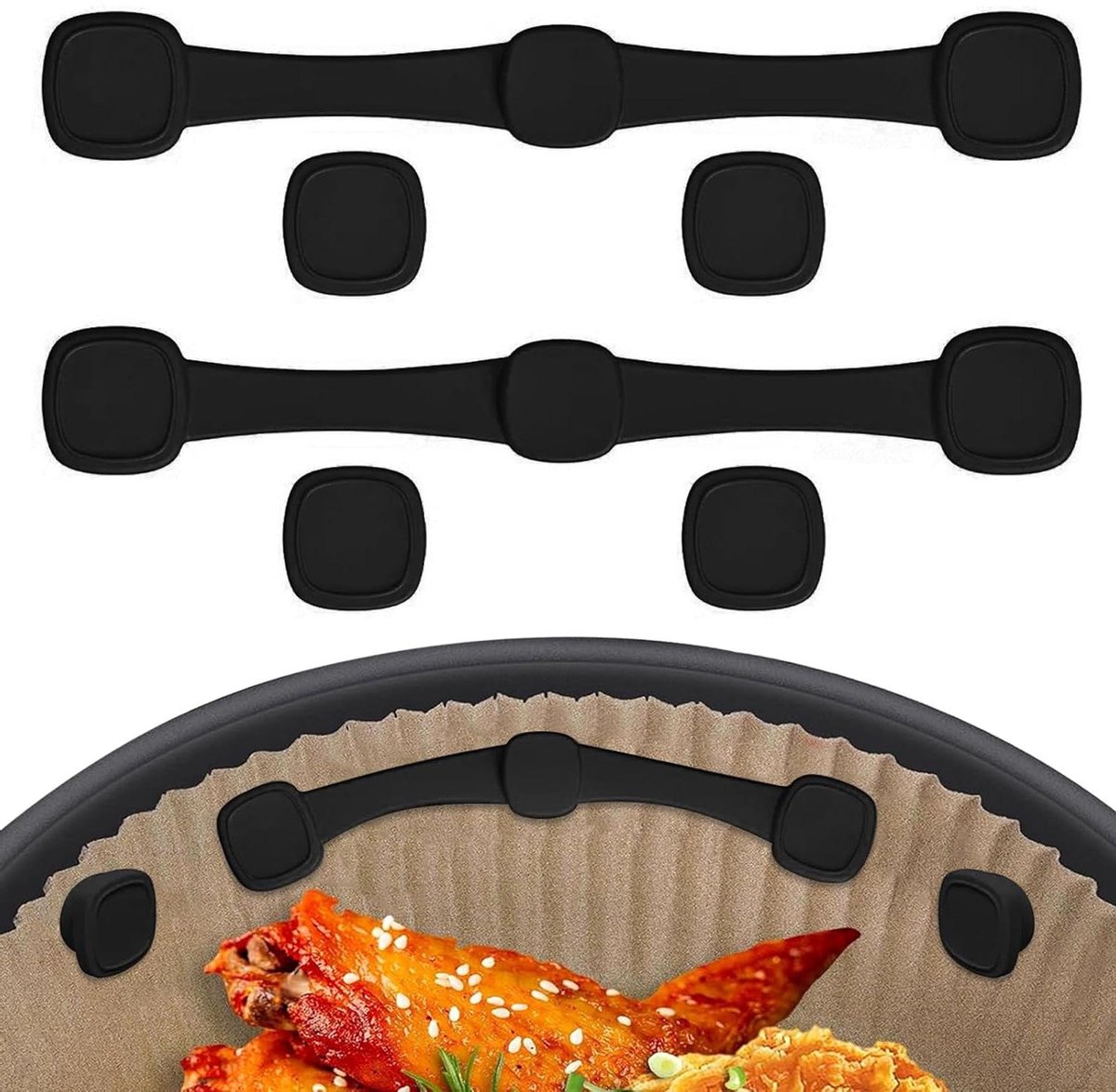 Airfryer Magneten - Bakpapier Clips - Voorkom Verbrand Papier - Veilig Siliconen Materiaal - 6 Stuks - Zwart