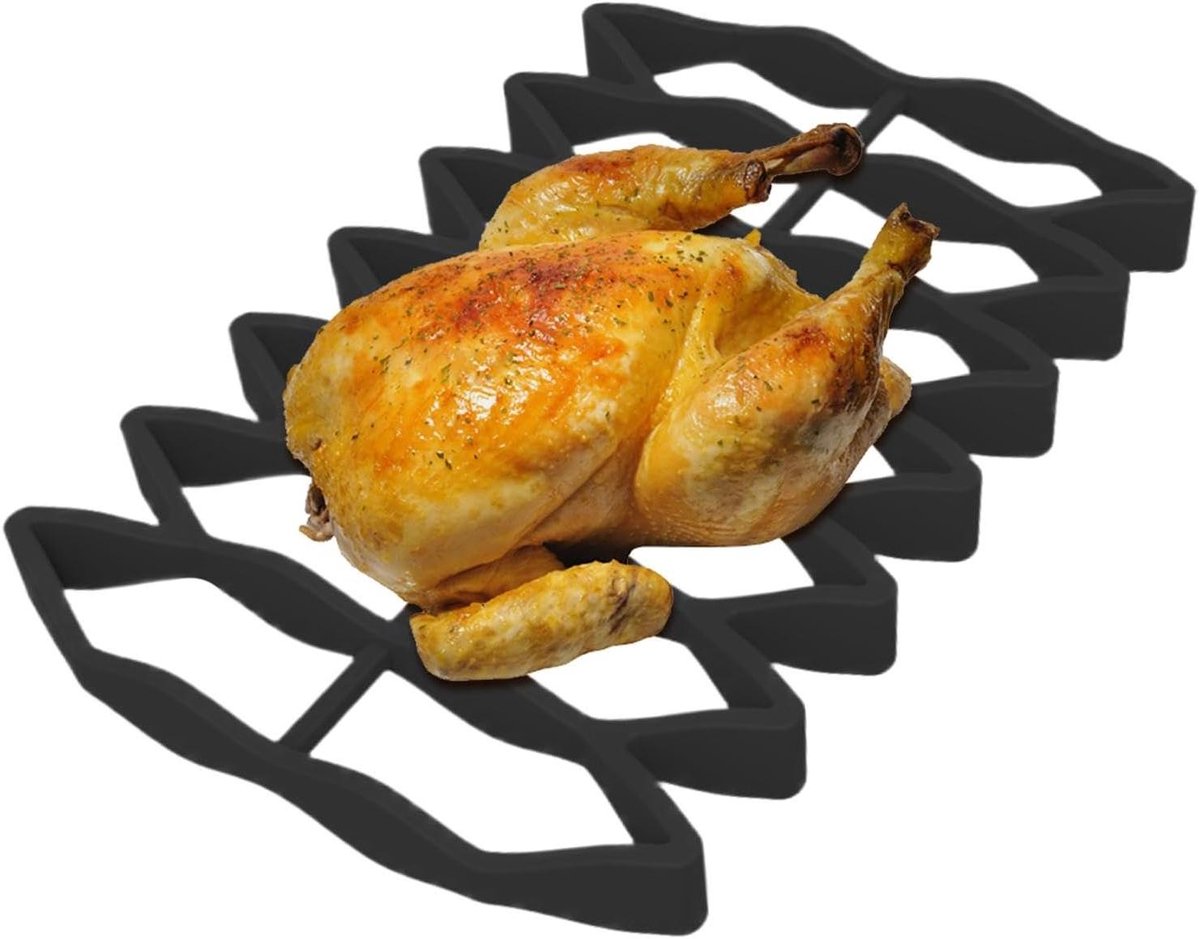 Oven Siliconen Rooster Grillrek Bakrek Gelijkmatig Bakken Verbeterde Luchtcirculatie 23 x 15.6 x 2 cm Zwart