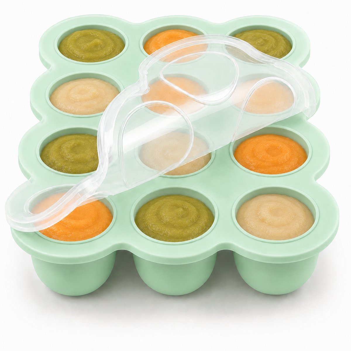 Bangosa Babyvoeding Bewaarbakjes Siliconen – 12 Vakken met Deksel voor Moedermelk, Puree, Toetjes en IJsblokjes