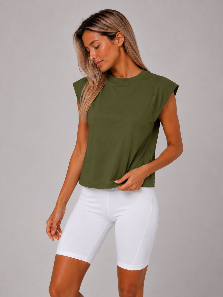 SparkNine Rebel top - loszittend - met tailleband - S - groen - mouwloos - crop top - casual top - stijlvol & ademend