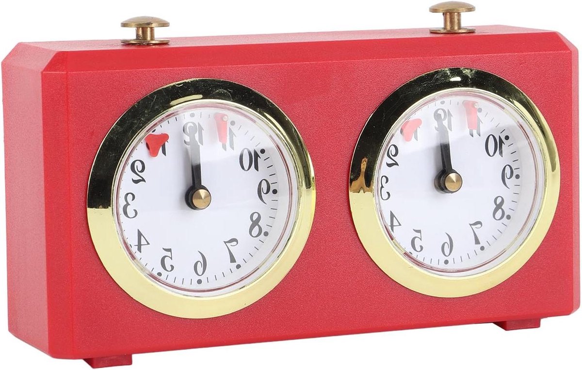 Schaakklok Timer - Mechanische Klok - Wedstrijden Tijdregistratie - Vintage Opwindmechanisme - 19 x 12 x 7 cm - Rood