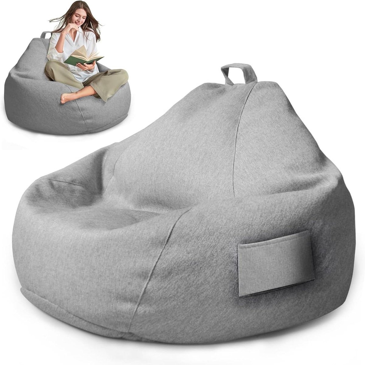 Zitzakhoes - Beanbag Cover - Ontspannen Zitten - Linnen Katoen Mix - 100 x 120 cm - Lichtgrijs