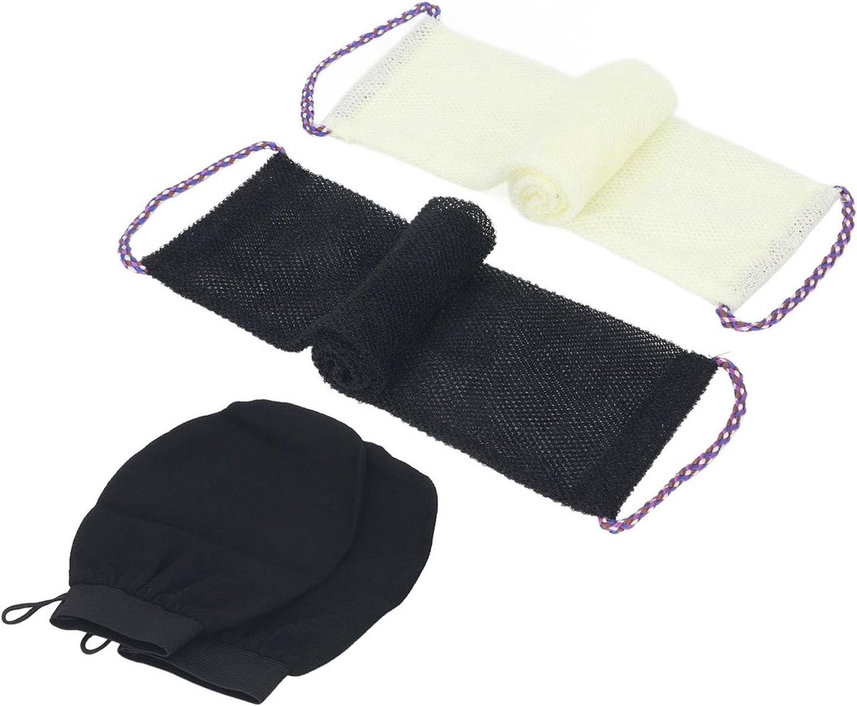 Afrikaanse Net Badzwabber Set - Lichaamsspons Mesh - Huid Reinigen - Snel Drogen - 4 stuks - Zwart Beige