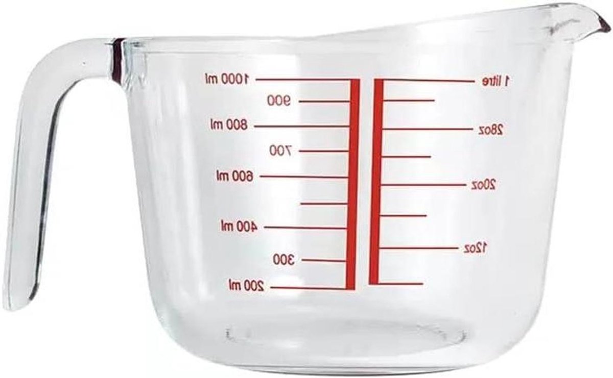 Maatbeker Glas - Maatglas Keuken - Bakken en Koken - Hittebestendig - 1000 ml - Transparant