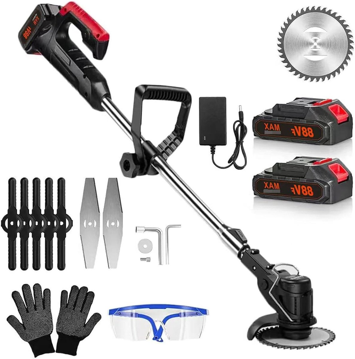 Accu Bosmaaier - Elektrische Grastrimmer - Gazon Onderhoud - Verstelbare Kop - 90-120 cm - Zwart