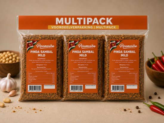 Paramaribo | Surinaamse Pindasambal (Authentieke Pindasaus en Satésaus) | Mild |5 x 500g | Multipack | Voordeelbundel | 5 stuks