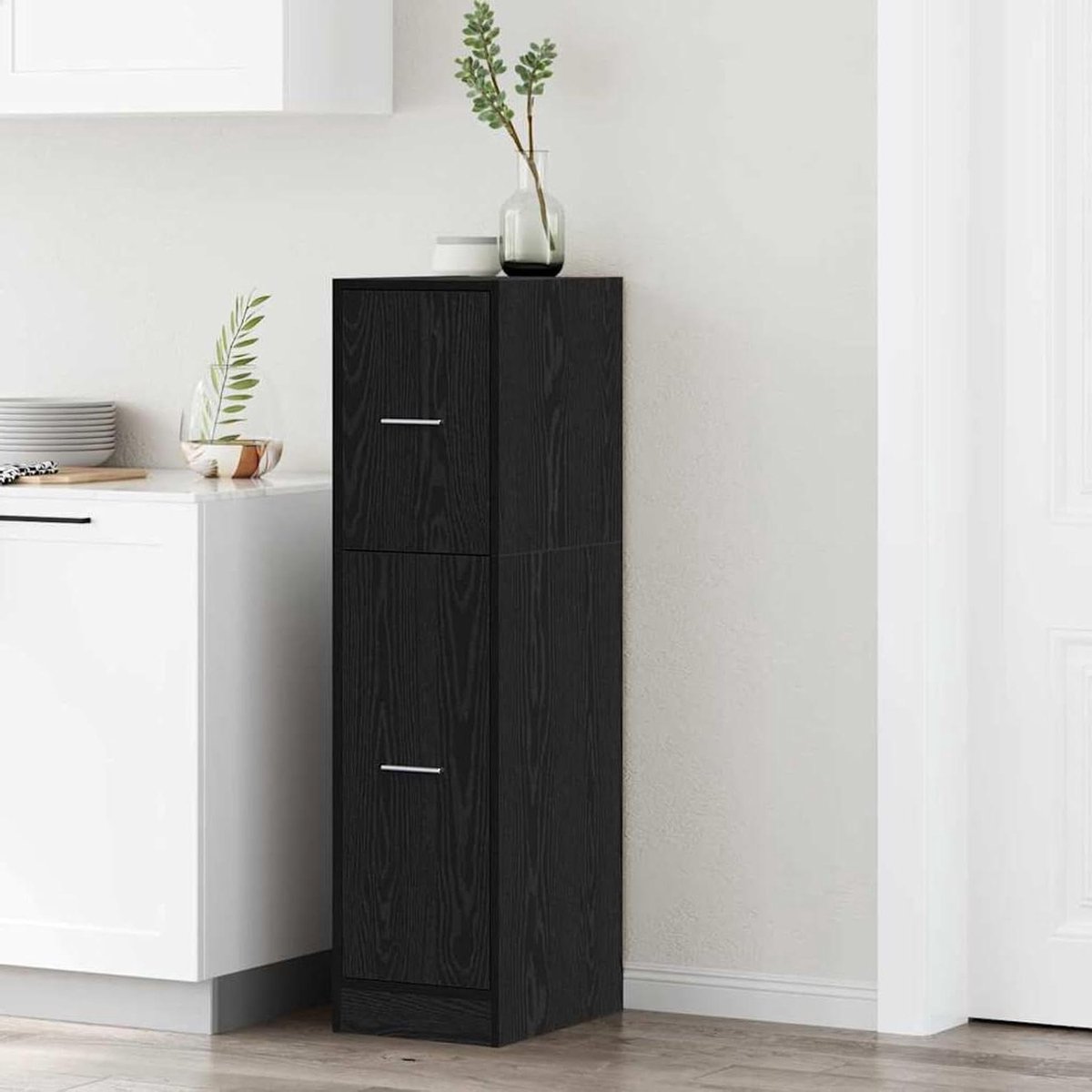 Apothekerskast - Hangkast Hout - Opbergen Spullen - Zwart Eiken Look - 30 x 41 x 118 cm - Zwart