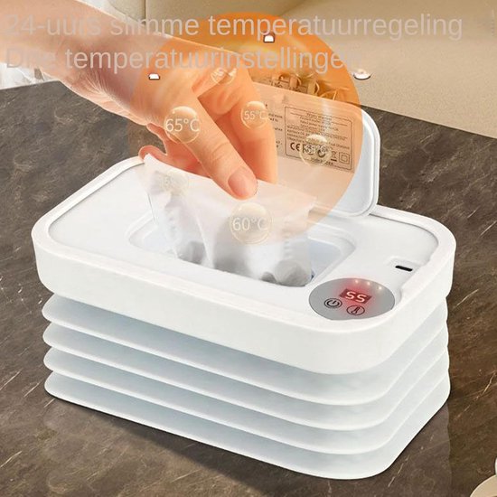 Luierwarmer Billendoekjes - Draagbare Verwarmer Dispenser - Babyverzorging Onderweg - Snel Verwarmend USB - 20x12.2x4cm - Wit — afbeelding 2
