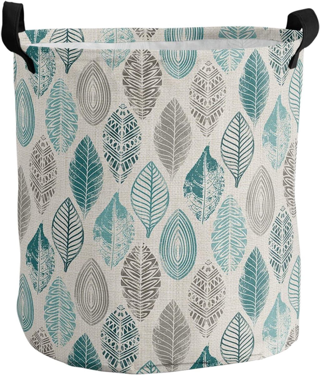 Wasmand Vintage Patroon Kledingmand Opvouwbaar Kleding Opbergen Waterdichte Binnenlaag 40 x 50 cm Grijs Groenblauw