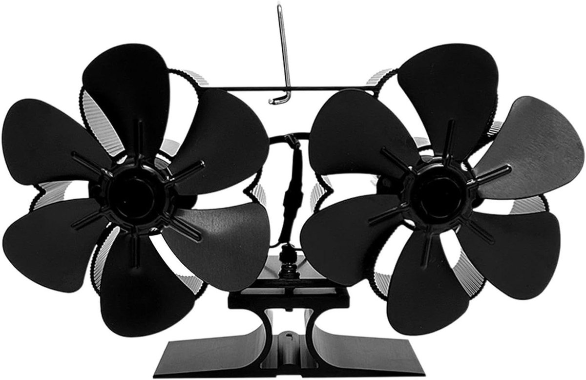 Houtkachel Ventilator - Warmte Verspreider - Efficiënte Verwarming - Dubbelkop Ontwerp - 50-400°C Bereik - Zwart