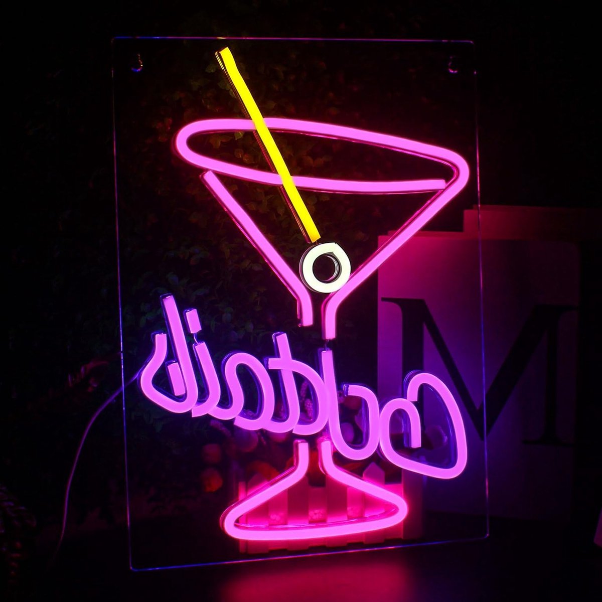 Neon Cocktail Glas Licht voor Wanddecoratie - Roze en Paarse LED Neon Verlichting voor Thuisbar, Club, Keuken en Feestjes