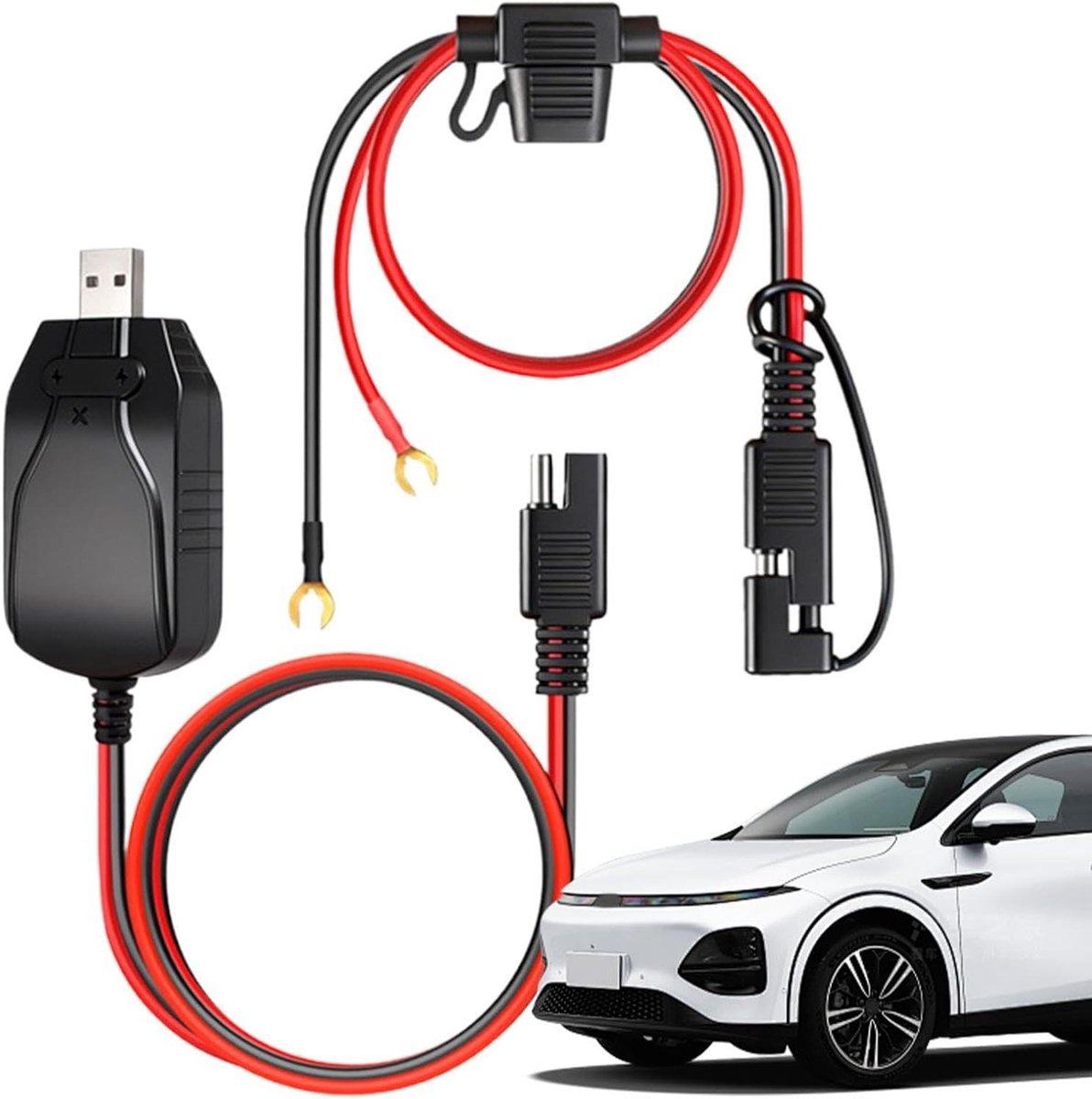 Acculader Motorfiets - Druppellader Slim - Accu Onderhoud - Snelle Aansluiting - 12V - Zwart
