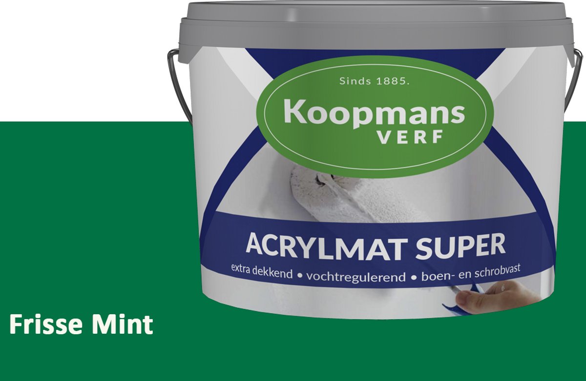 Koopmans Acrylmat Super Matte Muurverf – Professionele Binnenmuurverf en Buitenmuurverf – Reukarm en Afwasbaar – Frisse Mint – 5 liter