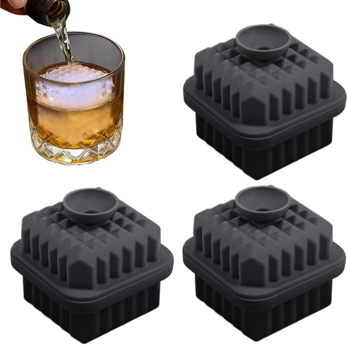 IJsbakken voor vriezer - Herbruikbare container - Dranken Koelen - Ruitvormige ijsblokjes - 20.4 x 12.6 x 7.9 cm - Zwart