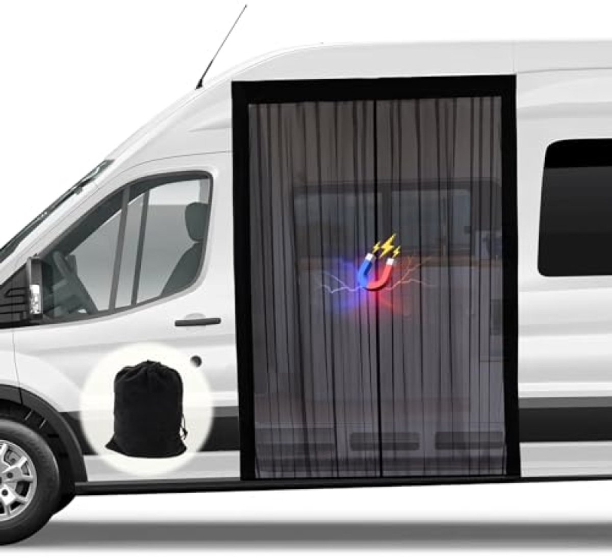 PromoHome Vliegengordijn met magneet voor Mercedes Sprinter 210 x 150 cm (middelhoog dak) en Volkswagen Crafter – Magneetsluiting, insectenhor voor zijdeur