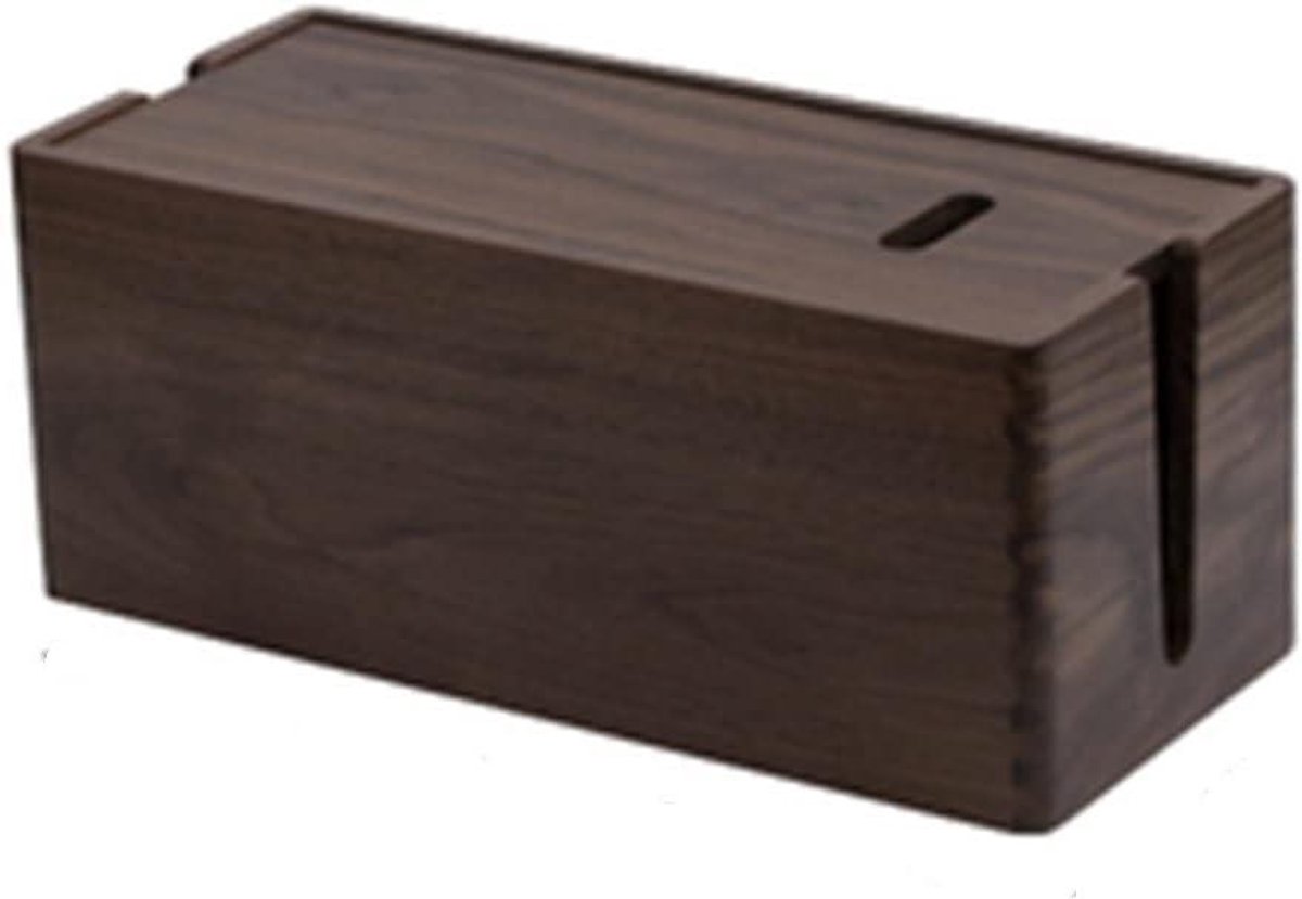 Kabel Organizer Box - Draad Opberger - Bureau Opruimen - Houten Design - 14x32x13cm - Houtkleur