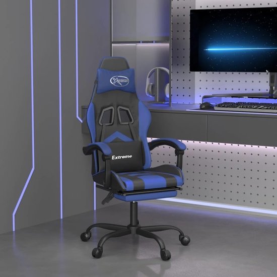 Gaming stoel - Speelstoel relax - Comfortabel gamen - Verstelbare rugleuning voetsteun - 131 cm hoog - Zwart blauw — afbeelding 2