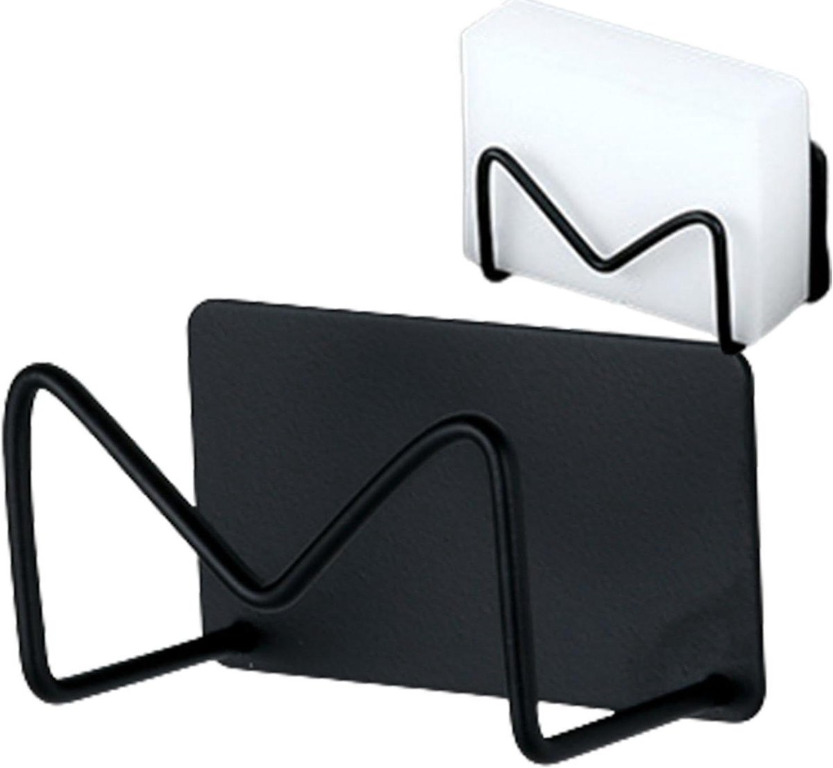 Spons Houder - Keuken Organizer - Spoelbak Opruimen - Sterke Plakstrip - 5x9 cm - Zwart