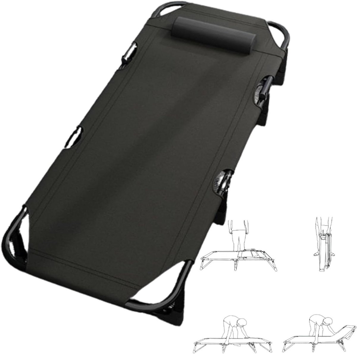 Opvouwbaar Campingbedje - Extra Bed - Ontspannen Buiten - 4 standen verstelbaar - 75 cm breed - Zwart