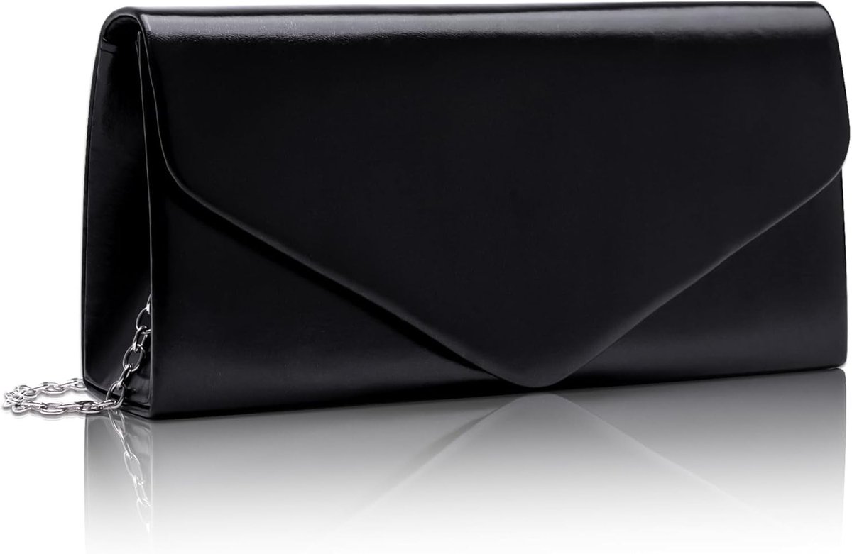 Elegante leren clutch met afneembare ketting, kleine envelop avondtas voor bruiloft, feest of banket, zwart, 22 cm lang, 11 cm breed, 5 cm hoog, trendy en stijlvol accessoire