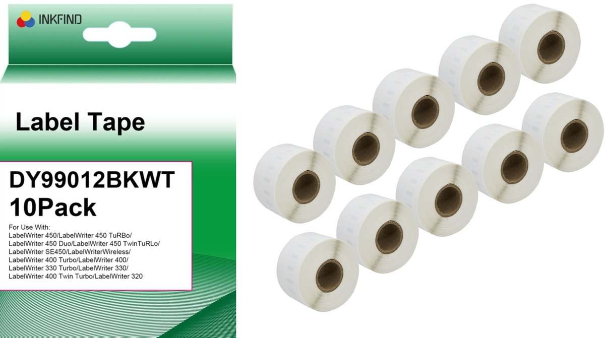 INKFIND 99012 adreslabels 36 mm x 89 mm (10 Pack) wit Geschikt voor Dymo Labelwriter