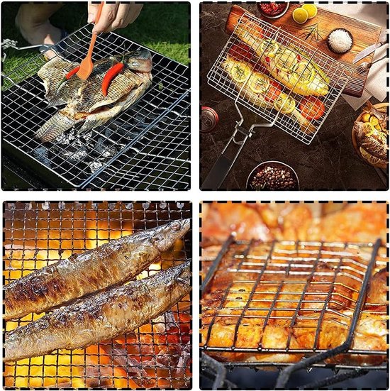 Roestvrijstalen Grillmand, Hoekig Ontwerp, Ideaal voor Vlees, Vis, Garnalen en Groenten Grillen — afbeelding 3