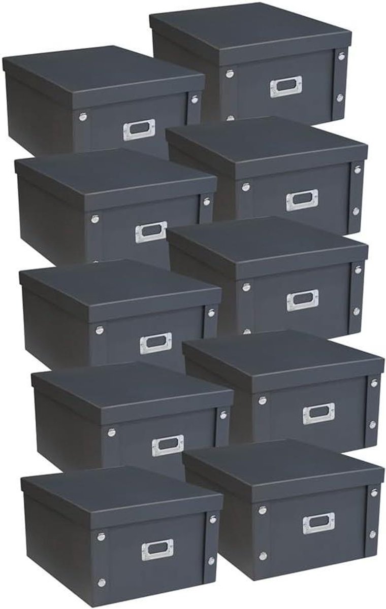 Opbergdozen met deksel - Opbergbakken dozen - Ruimte organiseren - Stevig karton - 28 x 35 x 18 cm - Zwart