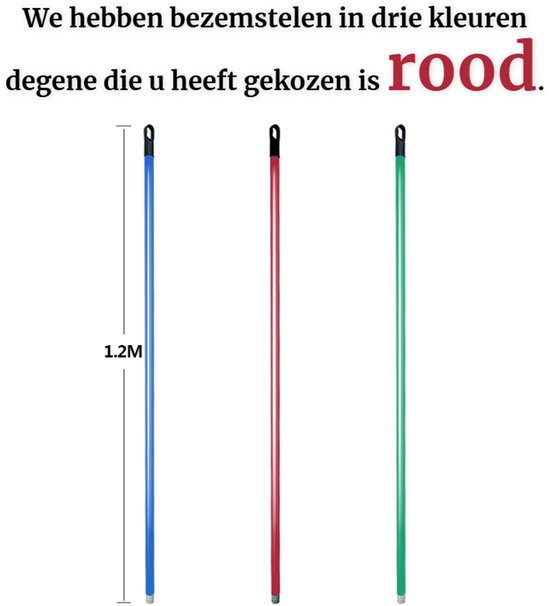 Clean Bezem met Steel - 132x28 cm - Binnenbezem - Voor Parket & Laminaat - Kamerveger - Zaalveger - Zachte Bezem - Straatbezem - Binnen Bezem - Ergonomische Huishoudbezem - Krasvrije Veger voor Gladde Vloeren - Fijnhaar Zachte Borstel - Rood/Rood — afbeelding 4