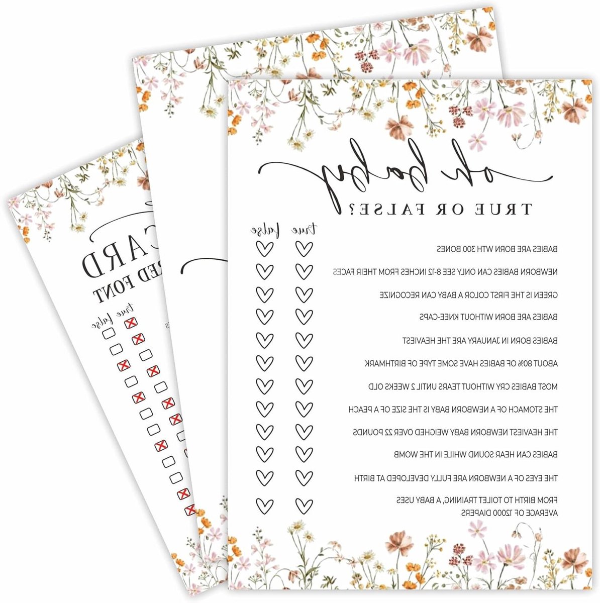 Babyshower Spelkaarten - Raadspel Kaarten - Feestactiviteit Organiseren - Dubbelzijdig Ontwerp - 5 x 7 Inch - Lentebloem