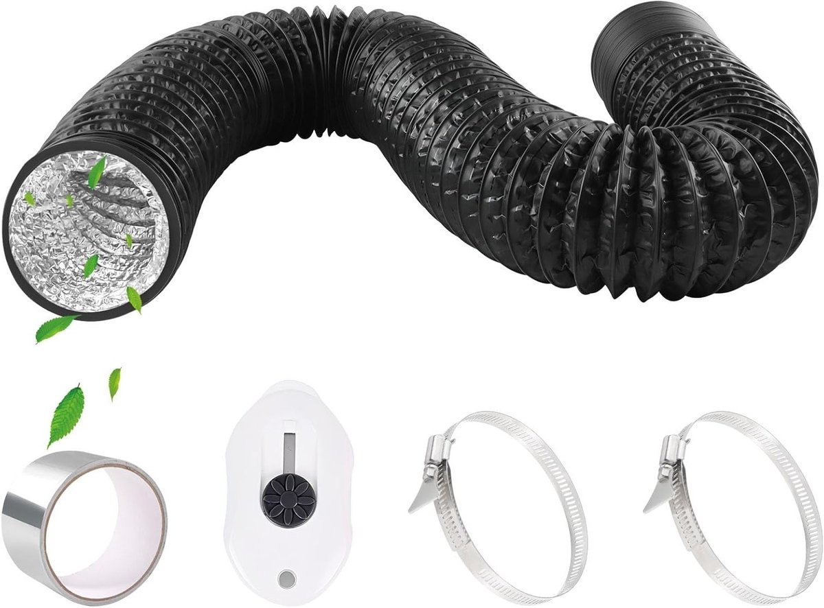 Flexibele Afvoerslang 80 mm, 2.5 m Aluminium Ventilatieslang met Klemmen voor Airconditioning, Ontvochtiger en Wasdroger, Zwart