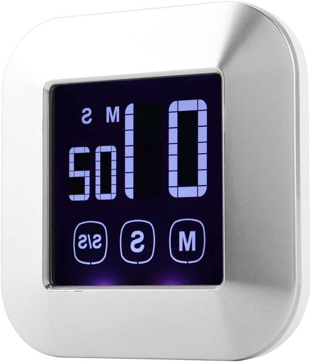 Kookwekker LCD - Keuken Timer - Koken en Bakken - Groot Touchscreen - 99 Min 59 Sec - Zilver