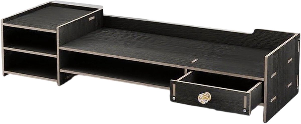Monitor Verhoger - Bureau Plank - Werkplek Organiseren - Drielagig Opbergsysteem - 635 cm - Zwart