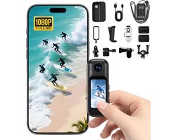 1080P Mini Action Camera met Wifi, 1,47” Touchscreen & 180° Draaibare Lens – Magnetische Bodycam met Oplaadcase, 30M Waterdicht, 120° Groothoek, Gratis App Bediening voor Motor, Fiets & Vloggen