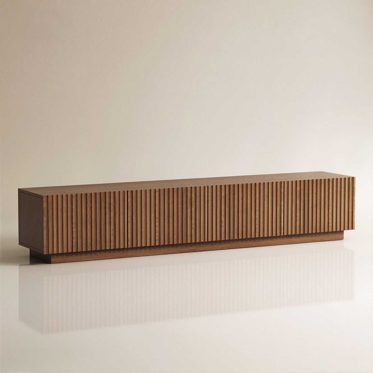 oleylucklive - TV-meubel - Lamellen deuren - Afneembare legplank - Grote opbergruimte - Nootkleur Lowboard geschikt voor TV vanaf 75 inch (220 cm)