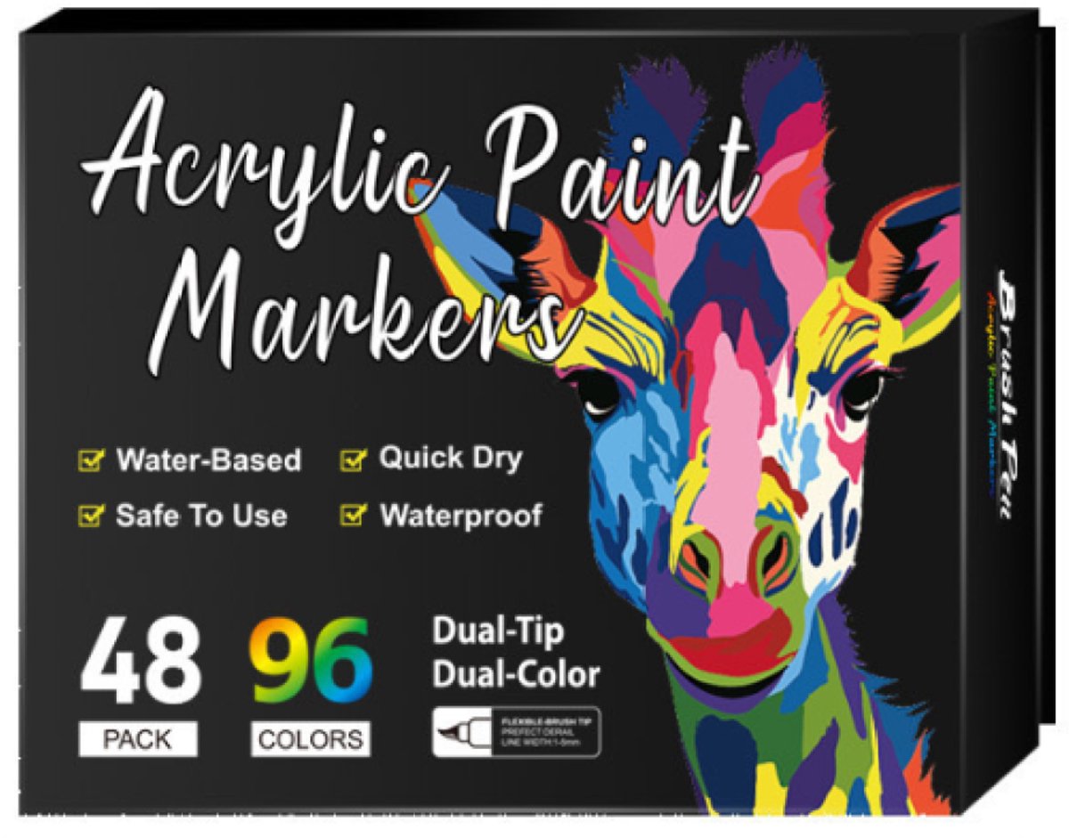 carmdering - Acryl Markeerstift - Dual-color Stift - 2-in-1 Stift - 48 stuks (96 kleuren), sneldrogend, geurloos - Dekkend, niet giftig - Op hout, steen, metaal en doek - Perfect voor kunstenaars en hobbyisten - Cadeau voor kerst en verjaardag