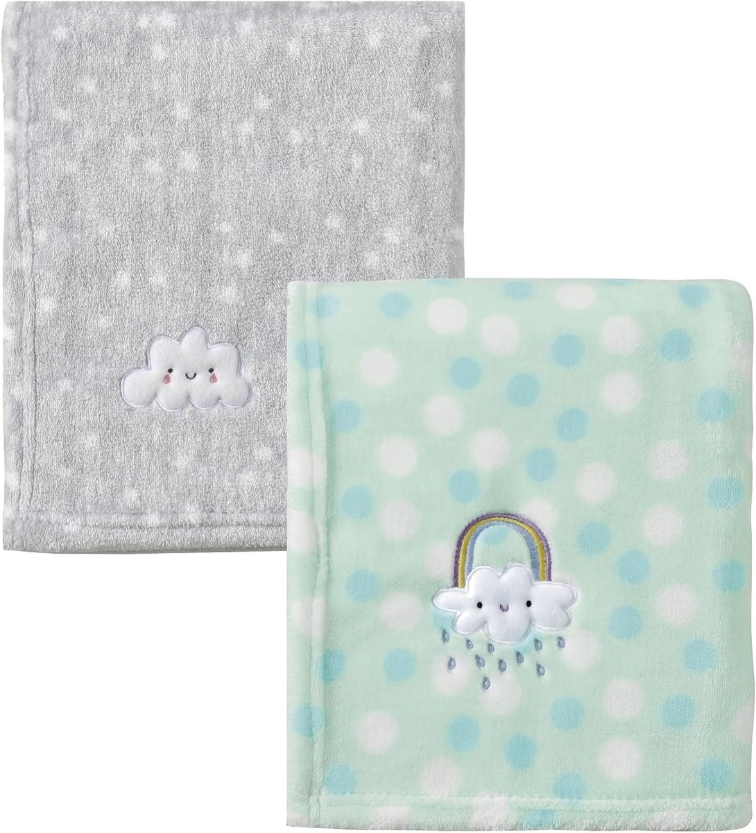 2 Stuks 76x100cm Schattige Zachte Warme Baby Dekens voor Zuigelingen en Peuters - Grijze Wolk en Regenboog, Ideaal voor Bed en Kinderwagen