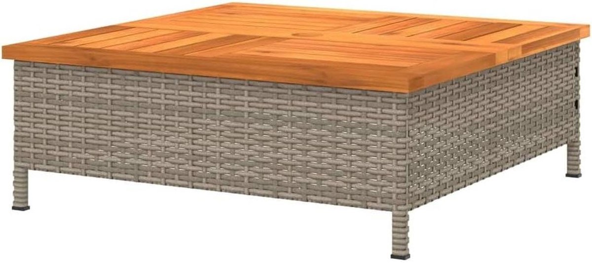 Tuintafel Rotan Look - Balkontafel Terras - Buiten Ontspannen - Met Parasolgat - 70 x 70 x 25 cm - Grijs